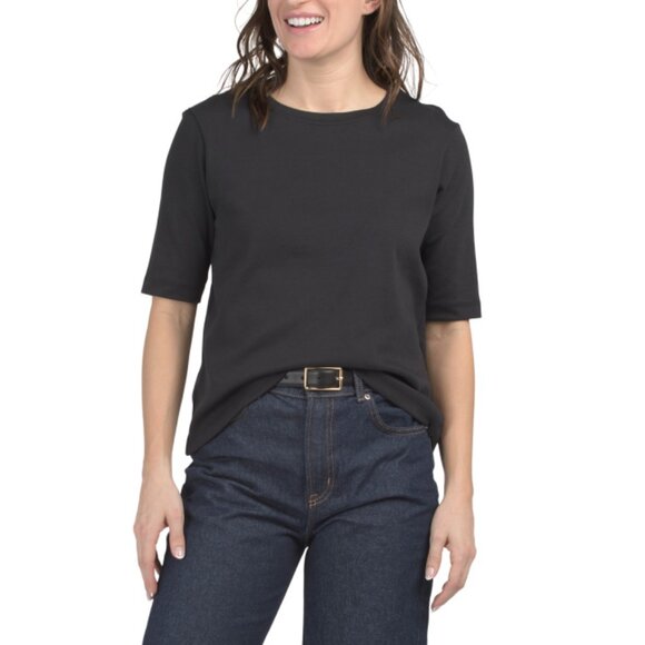 JNY JONES NEW YORK Tops - JNY JONES NEW YORK Black Beauty Elbow Sleeve Crew Neck Tee